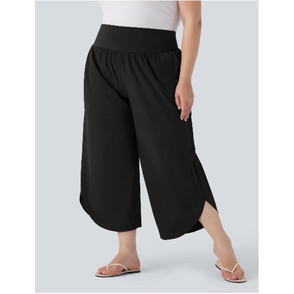 Halara Breezeful High Rise Wide Leg Culotte Pants Women 1X Black Pockets Pullon